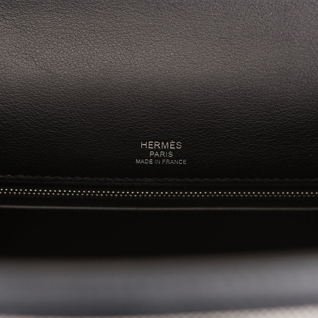 Hermès Kelly 32 Sellier In Black, Ecru Berline Toile And Bleu