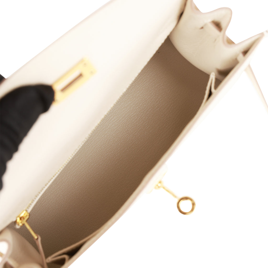 Hermès Kelly 25cm Sellier Veau Epsom 10 Craie/9V Jaune d'or Gold Hardw –  SukiLux