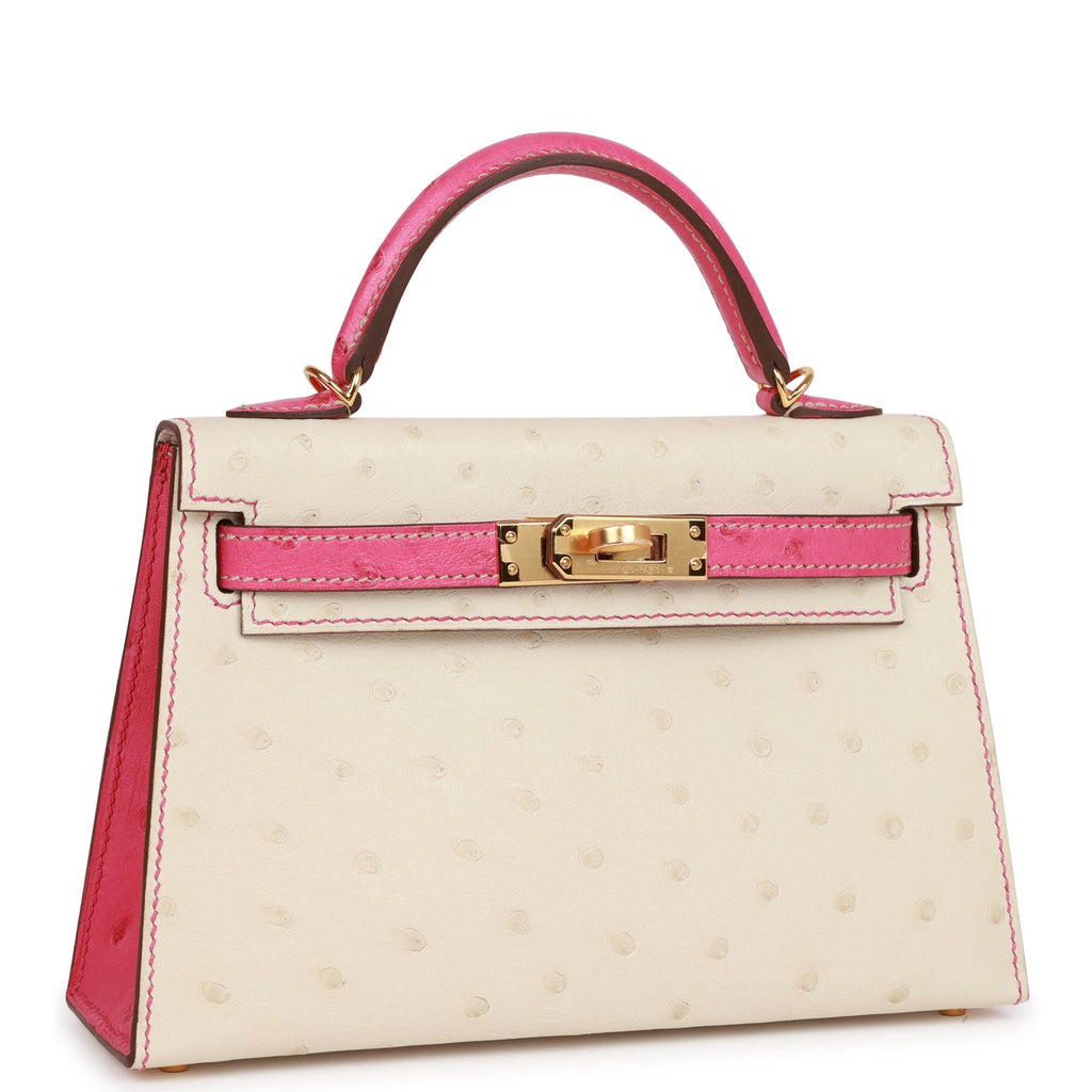 Hermes Special Order (HSS) Kelly Sellier 20 Beton and Rose Tyrien Ostrich Gold Hardware