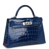 Pre-owned Hermes Kelly Sellier 20 Bleu Saphir Shiny Alligator Palladium Hardware