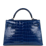 Pre-owned Hermes Kelly Sellier 20 Bleu Saphir Shiny Alligator Palladium Hardware