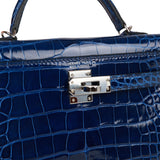 Pre-owned Hermes Kelly Sellier 20 Bleu Saphir Shiny Alligator Palladium Hardware