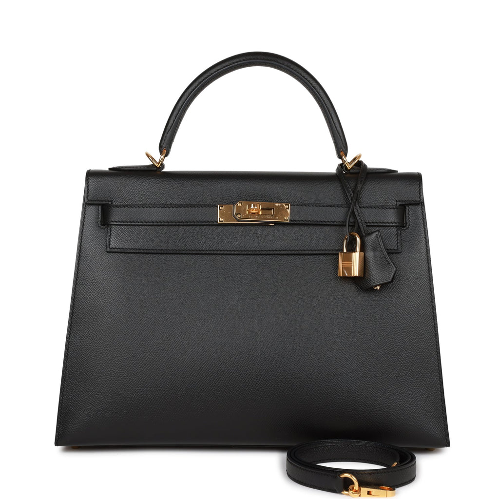 Hermes Black Epsom Leather Gold Hardware Kelly Sellier 32 Bag Hermes