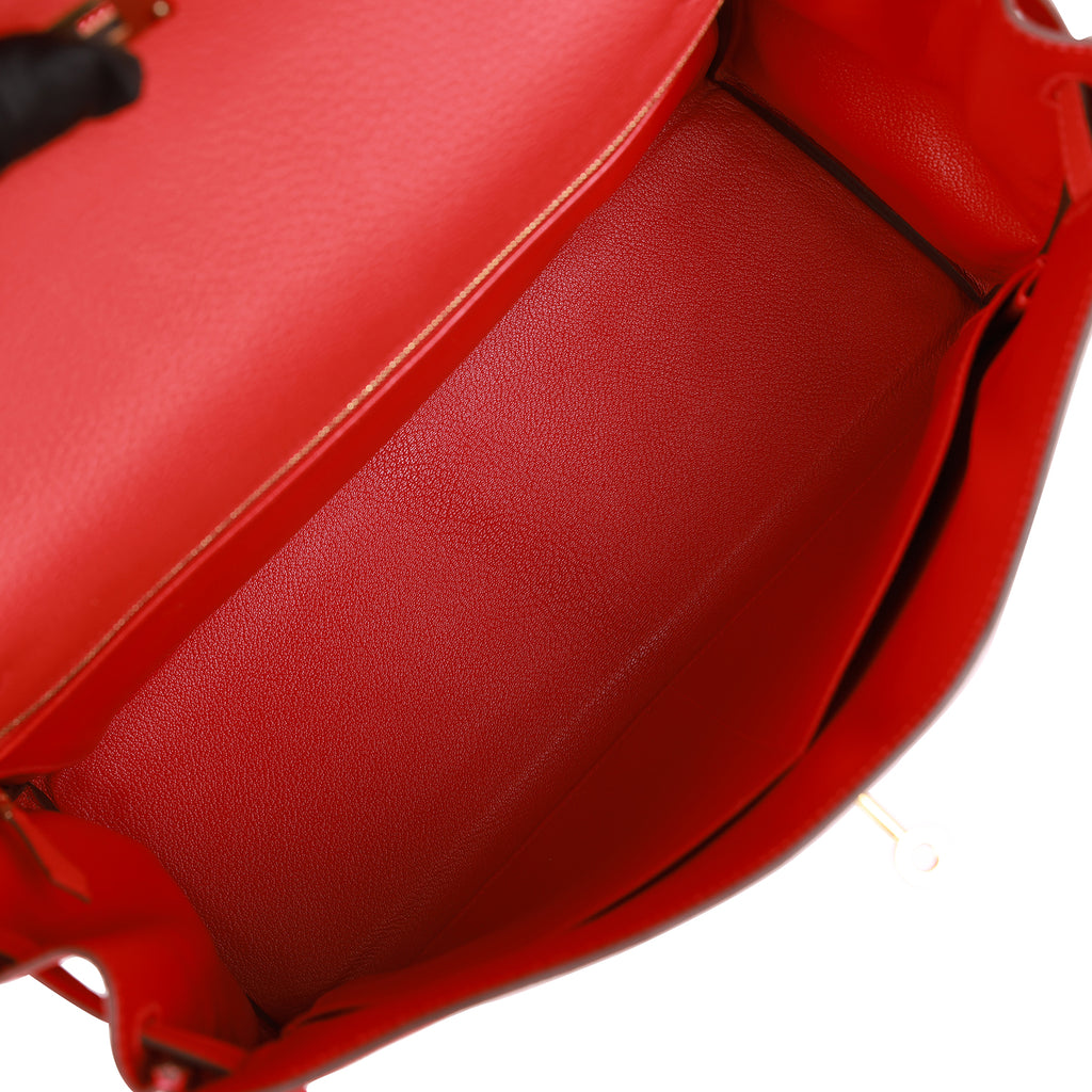 HERMES Pochette Kelly Hand bag Leather Geranium Red T:2015 2200326401019