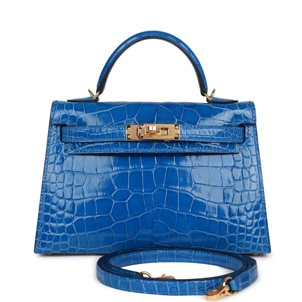Hermès Kelly 20 Mini Shiny Alligator Bleu Sapphire PHW - Kaialux