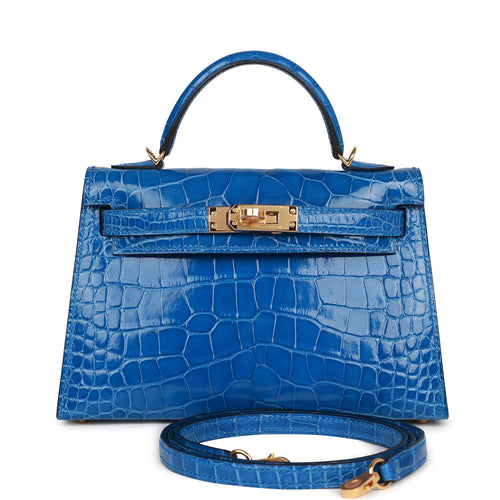 Hermès Kelly 32 Blue Nuit Clemence Satin - Vintage Lux