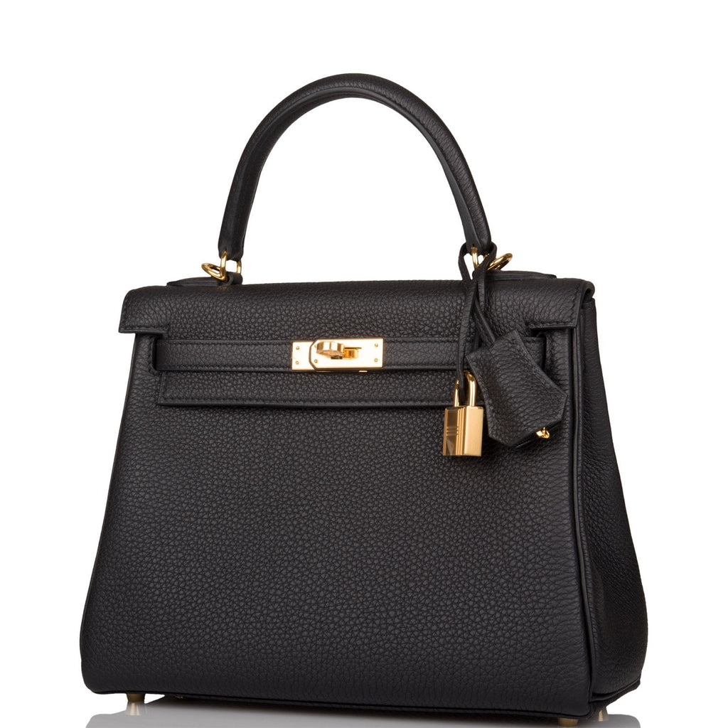 HERMÈS  BLACK RETOURNE KELLY 32CM OF CLEMENCE LEATHER WITH GOLD