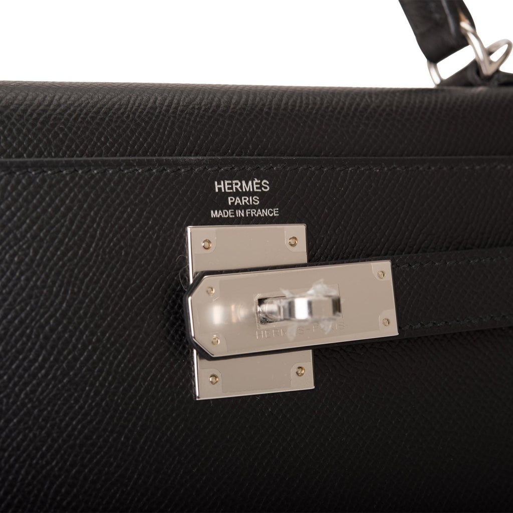 Hermès Kelly 25 Noir (Black) Sellier Epsom Palladium Hardware PHW