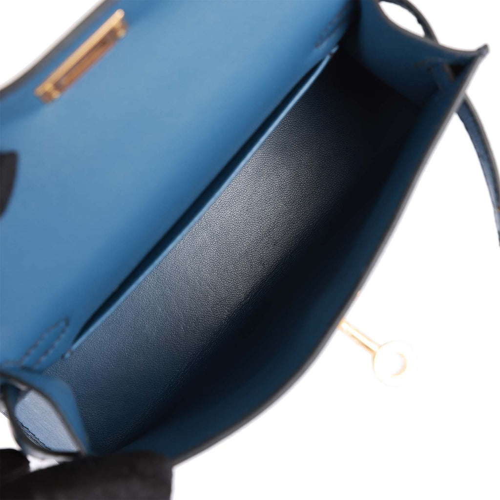 Hermes Kelly 28 Sellier Bag Ostrich Blue Iris Gold Hardware at 1stDibs