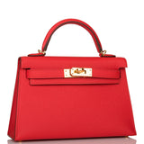 Hermes Kelly Sellier 20 Rouge de Coeur Epsom Gold Hardware