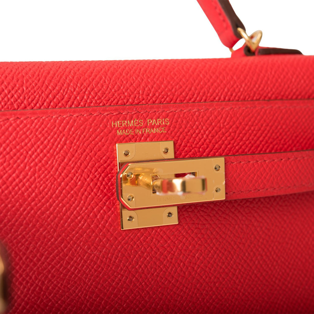 Hermès Kelly 20 Rouge de Coeur Sellier Chevre Mysore Gold Hardware