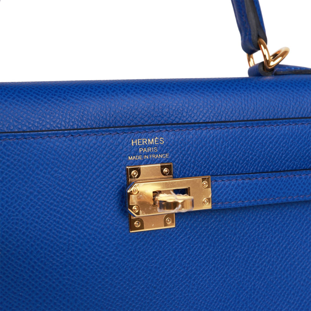 Hermes Kelly 28 Blue Electric Sellier Epsom Shoulder Bag Rare NEW