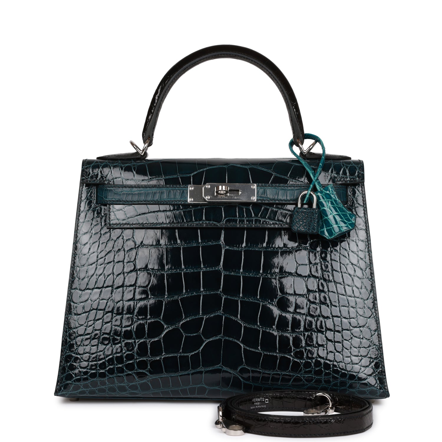 Hermes Tri-color Vert Rousseau, Vert Bosphore and Black Alligator Kelly 28