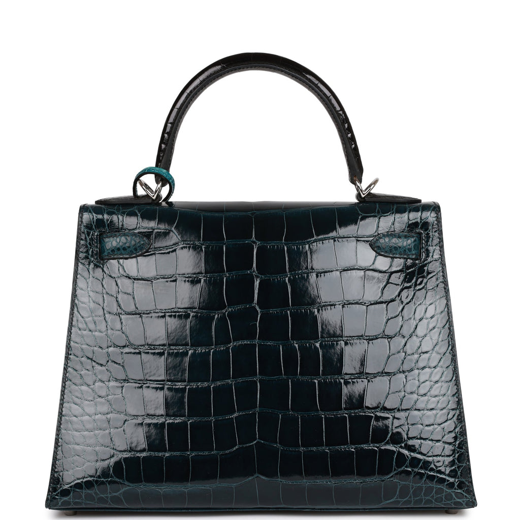 Hermes Tri-color Vert Rousseau, Vert Bosphore and Black Alligator Kelly 28