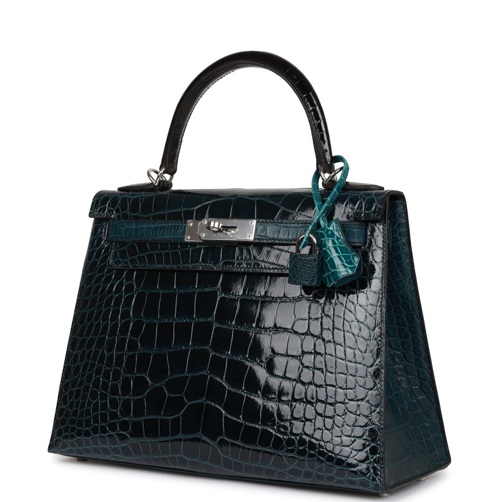 Hermes Tri-color Vert Rousseau, Vert Bosphore and Black Alligator Kelly 28
