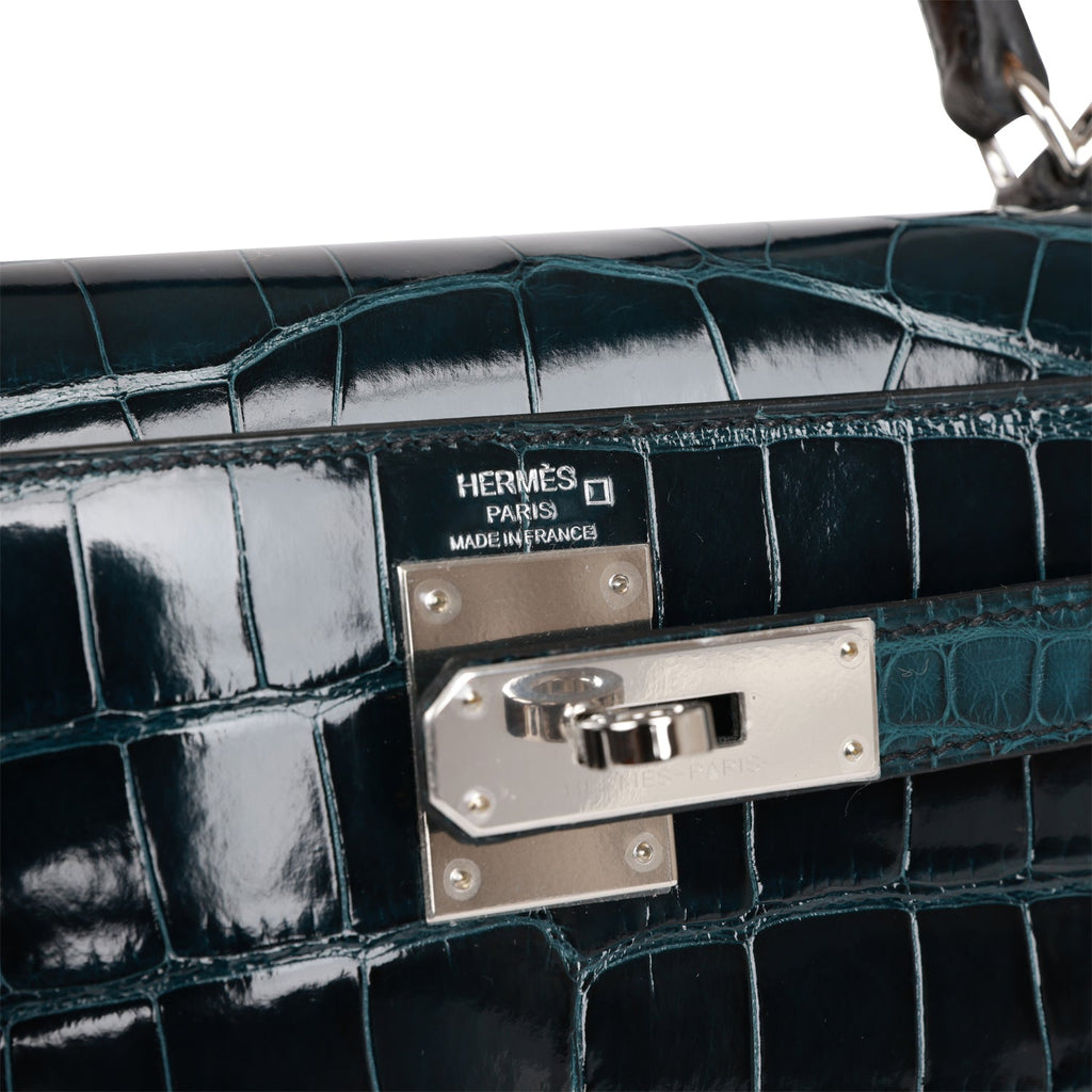Hermes Tri-color Vert Rousseau, Vert Bosphore and Black Alligator Kelly 28