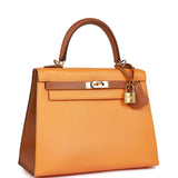 Pre-owned Hermes Special Order (HSS) Kelly Sellier 25 Jaune Ambre and Gold Epsom Gold Hardware