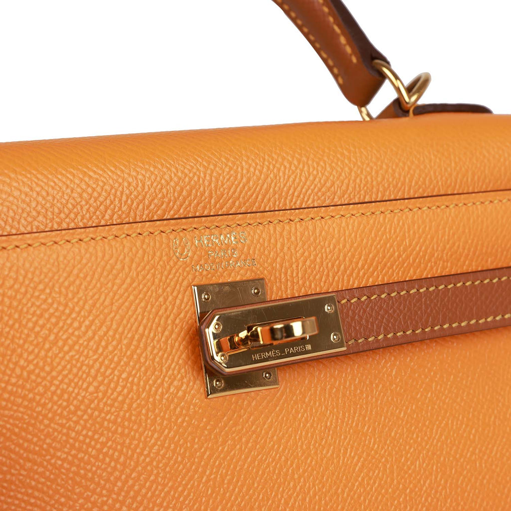 Pre-owned Hermes Special Order (HSS) Kelly Sellier 25 Jaune Ambre and Gold Epsom Gold Hardware