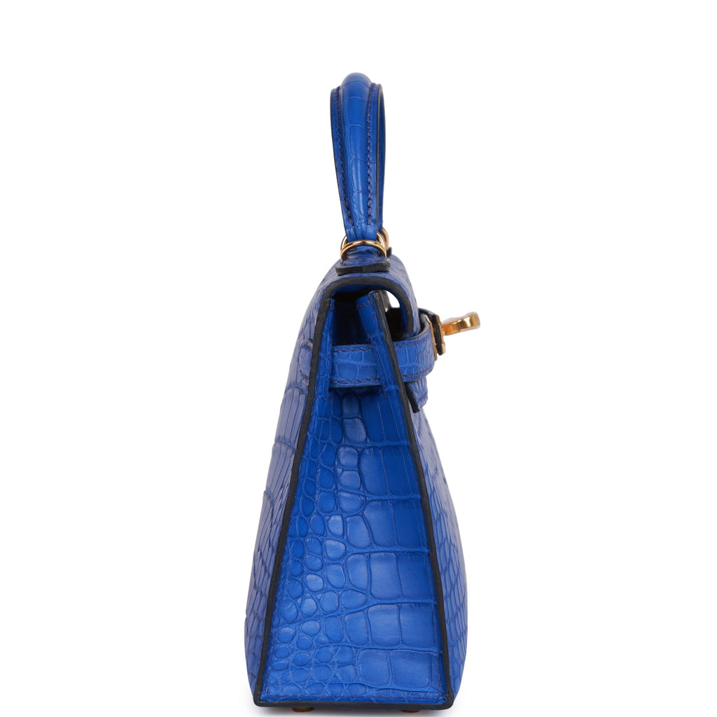 Hermes Kelly 20 Mini Sellier Bag Blue Electric Alligator Gold