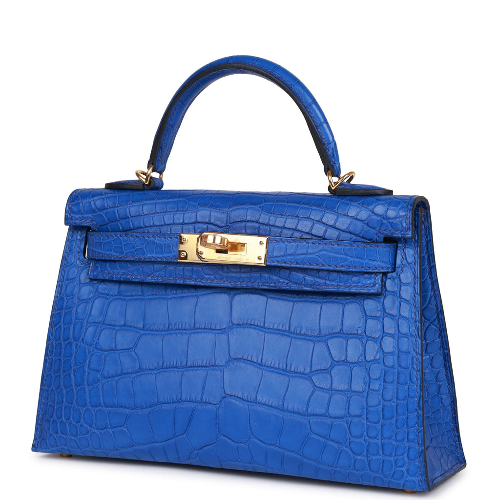 Hermes Kelly Sellier 20 Bleu Royal Matte Alligator Gold Hardware – Madison  Avenue Couture