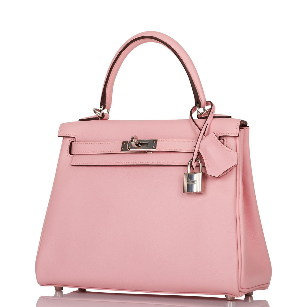 Hermes Kelly Retourne 25 Rose Sakura Swift Palladium Hardware Pink Madison Avenue Couture