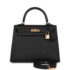 Hermes Kelly Sellier 25 Black Epsom Gold Hardware