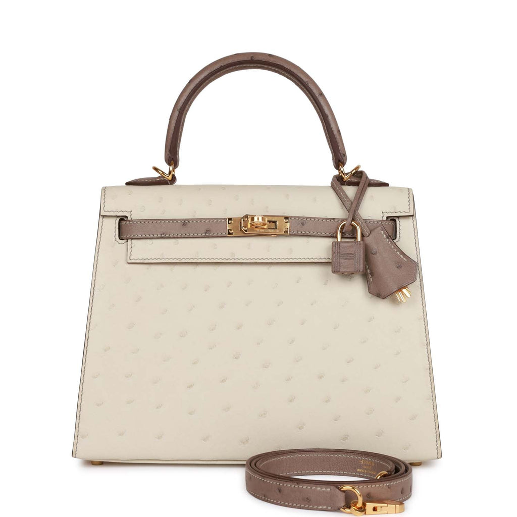 Hermes Special Order (HSS) Kelly Sellier 25 Beton and Gris Asphalte Ostrich Gold Hardware