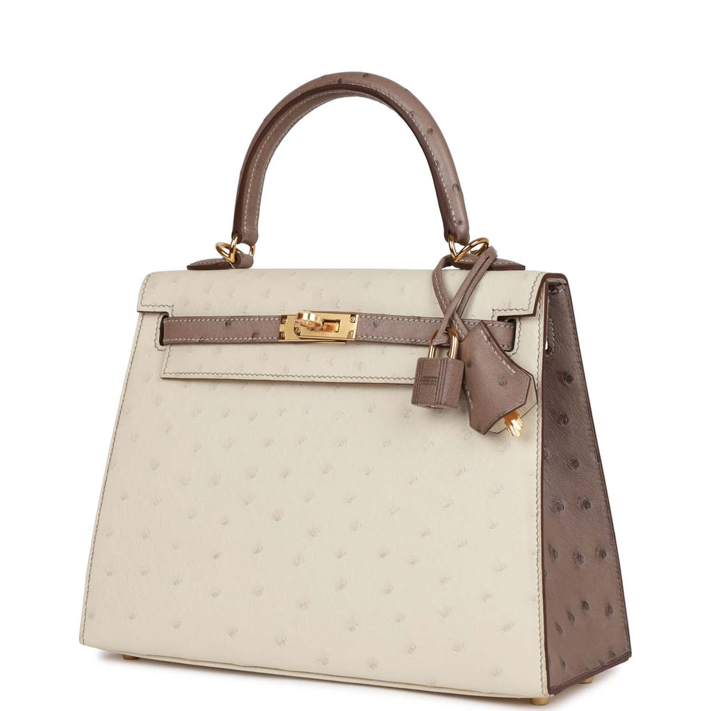 Hermes Special Order (HSS) Kelly Sellier 25 Beton and Gris Asphalte Ostrich Gold Hardware