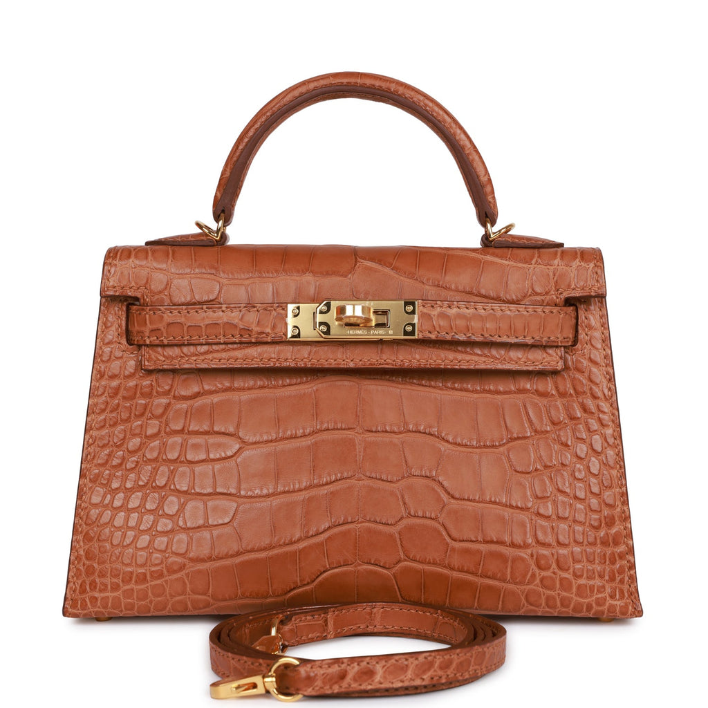 Hermes Kelly Bag Alligator Leather Gold Hardware In Brown