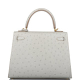 Hermes Kelly Sellier 25 Gris Perle Ostrich Gold Hardware