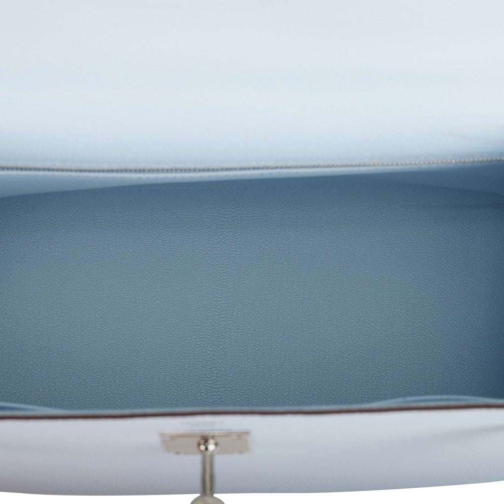 Hermès Kelly 32 Sellier In Black, Ecru Berline Toile And Bleu Sapphire  Swift With Palladium Hardware in Blue