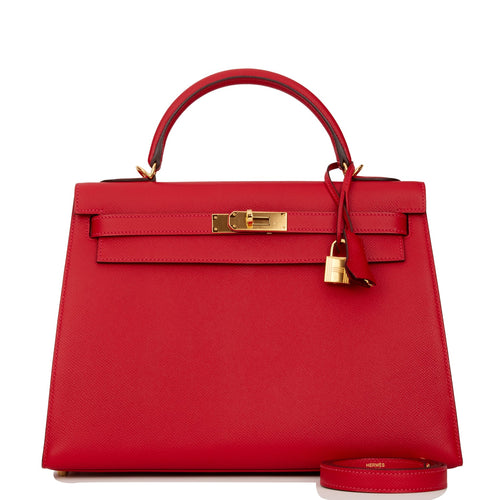 Hermes Kelly Sellier 32 Rouge Casaque Epsom Gold Hardware