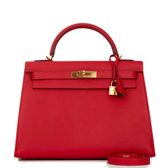 Hermes Kelly 25 Sellier Rouge Casaque Epsom Palladium Hardware #X