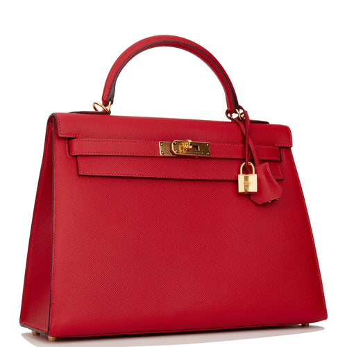 Hermes Kelly Sellier 32 Rouge Casaque Epsom Gold Hardware