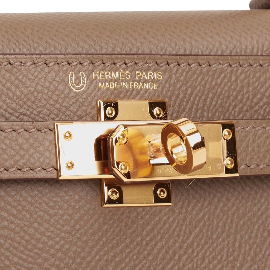 Hermes HSS Kelly 28 Etoupe and Rouge Tomate Epsom Brushed Gold Hardware –  Madison Avenue Couture
