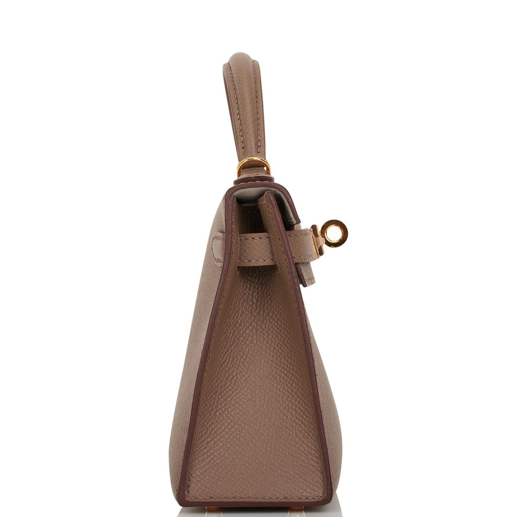 Hermes Kelly 20 Mini Sellier Bag Etoupe Limited Edition Epsom Gold Har -  BOPF