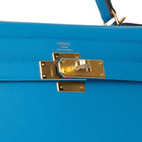 Hermes Kelly Sellier 28 Bleu Frida Epsom Gold Hardware