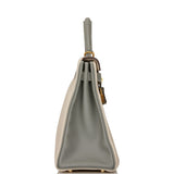 Pre-owned Hermes Special Order (HSS) Kelly Retourne 32 Craie and Gris Mouette Togo Brushed Gold Hardware