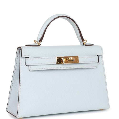 Pre-owned Hermes Kelly Sellier 20 Bleu Brume Chevre Gold Hardware