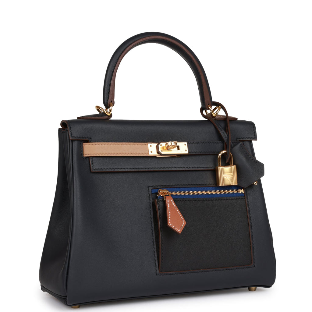 Hermes Kelly 25 Colormatic Swift Blue Nuit/Chai/Etoupe/Gold/Black GHW