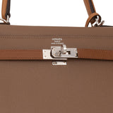 Hermes Kelly Sellier 25 Tri-Color Etoupe, Alezan and Biscuit Epsom Palladium Hardware