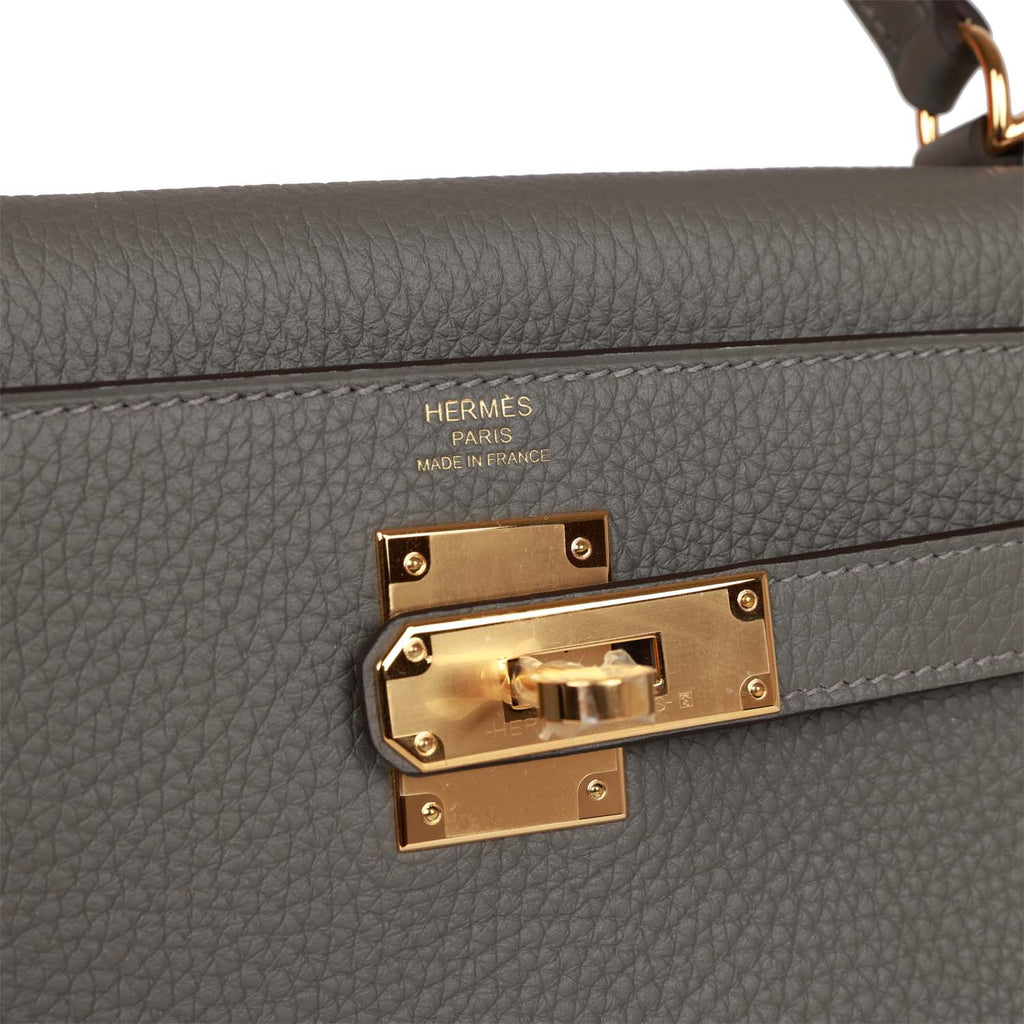 Rare* Hermes Kelly 28 Sellier Handbag Gris Meyer Epsom Leather