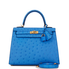 Hermes Kelly Bag 28cm Bleuet Ostrich Gold Hardware