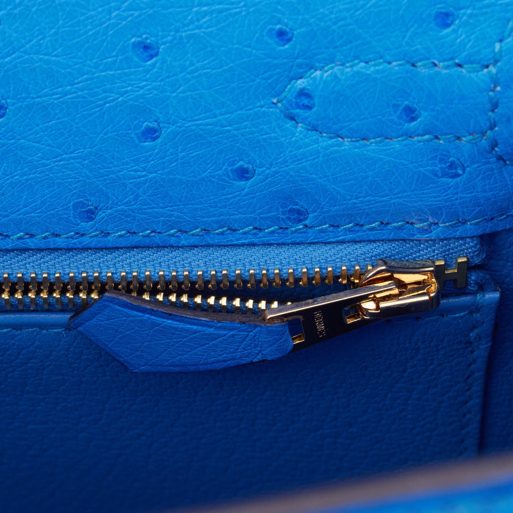 A BLEU IRIS OSTRICH SELLIER KELLY 25 WITH GOLD HARDWARE