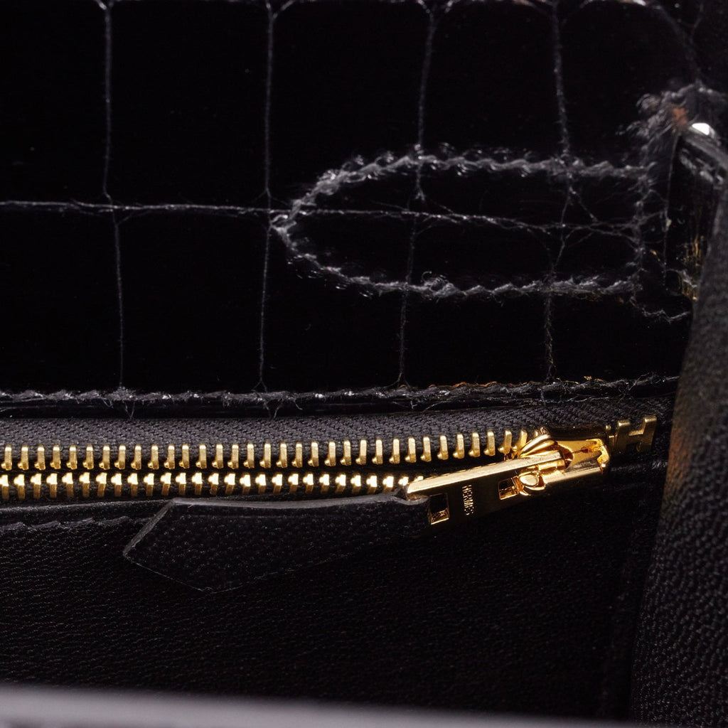 HERMES Kelly 32 Black Shiny Crocodile Palladium Hardware - Chelsea Vintage  Couture