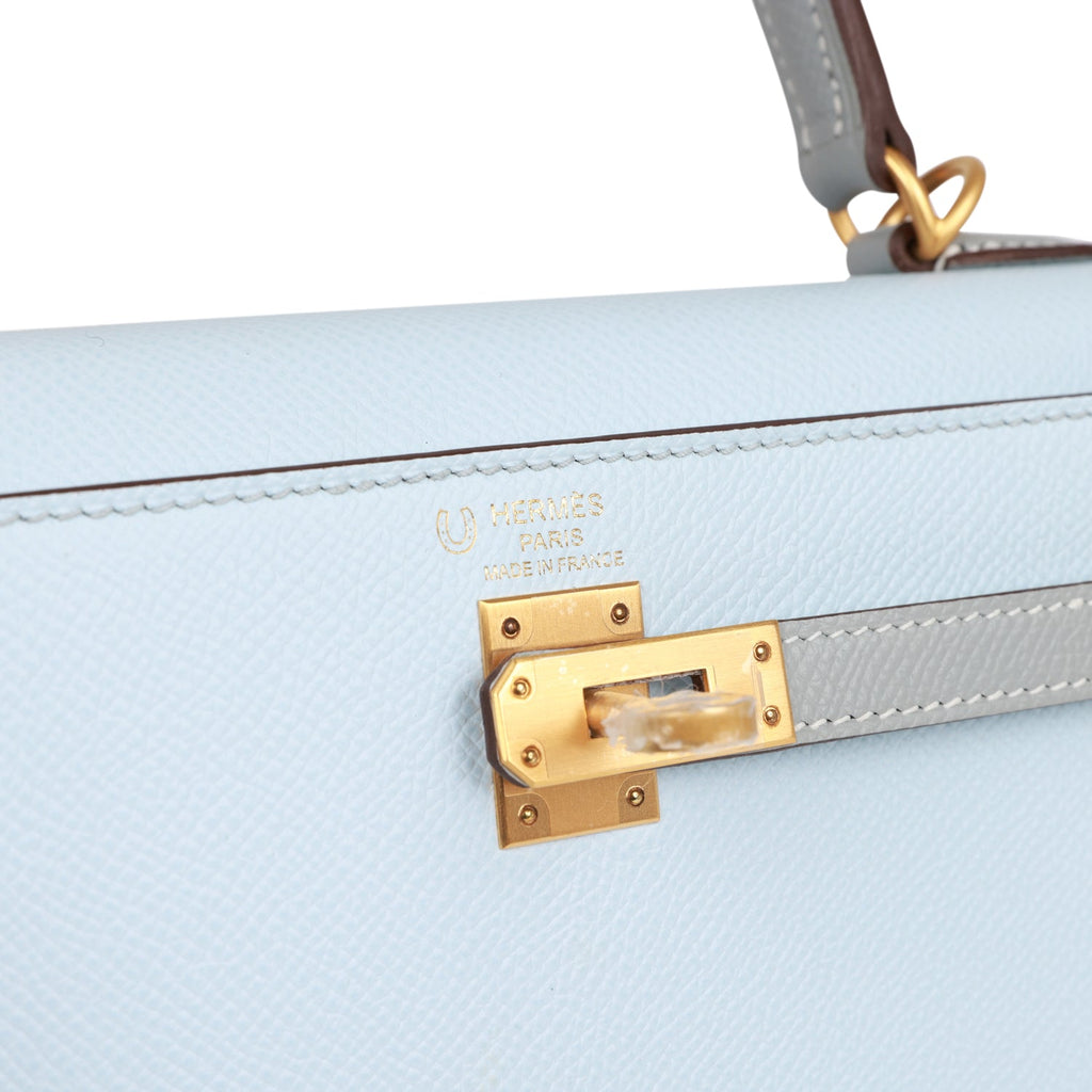 Hermès Kelly 25 Bleu Glacier Sellier Epsom Gold Hardware GHW