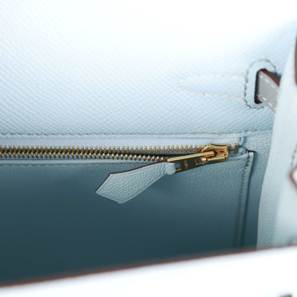 Hermes Kelly Handbag Bleu Glacier Epsom with Gold Hardware 28 Blue