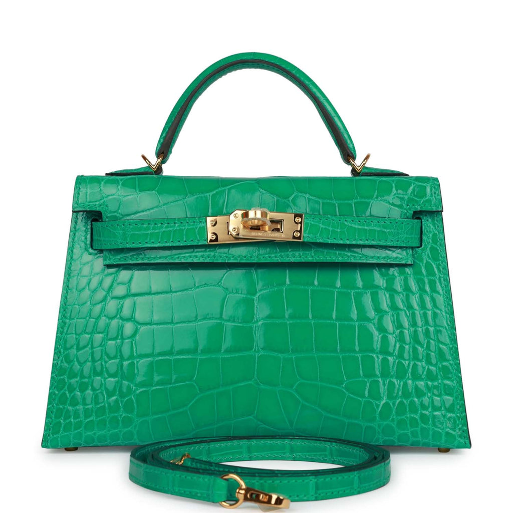 Hermes Kelly Bag Alligator Leather Gold Hardware In Green