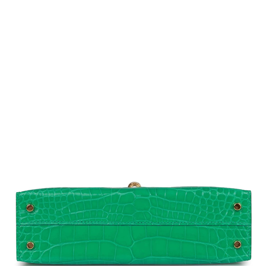 Hermes Kelly Sellier Verso 28 Vert Cypress / Vert Jade Bag Alligator  Palladium