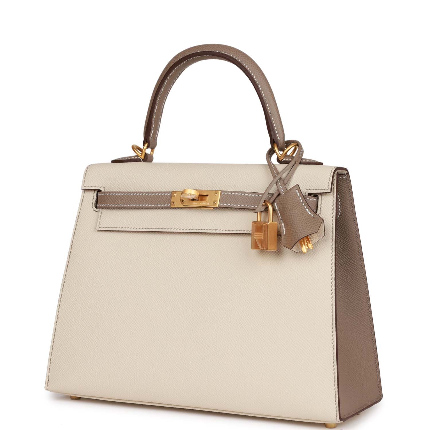 Hermes HSS Kelly 25 Craie/Gris Asphalte Epsom Brushed Gold Hardware ...